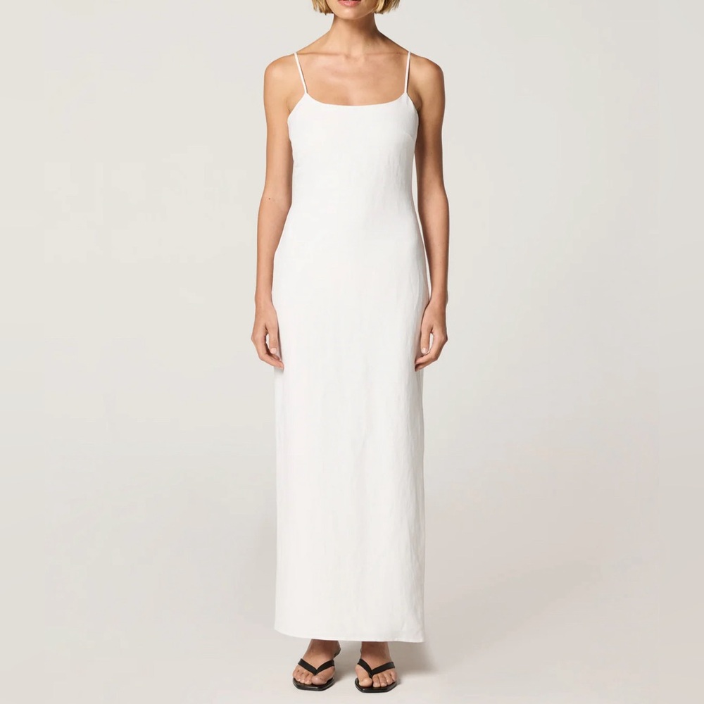 Japna White Linen Blend Maxi Slip Dress | Size Small
